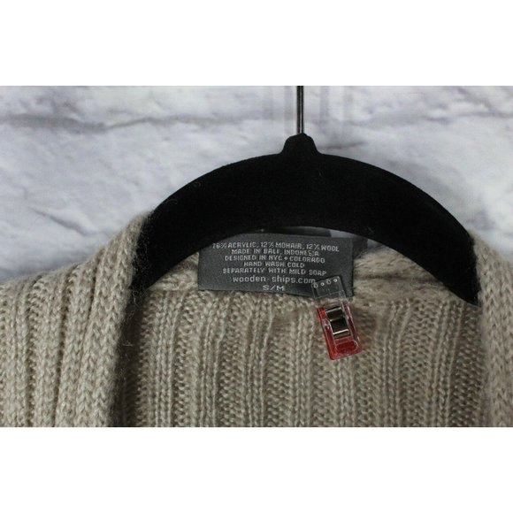 Wooden Ships Beige Ribbed Knit Open Front Cardigan Sweater Size S/M - Picture 4 of 8
